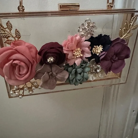 Floral & acrylic evening shoulder bag/clutch - Picture 2 of 10